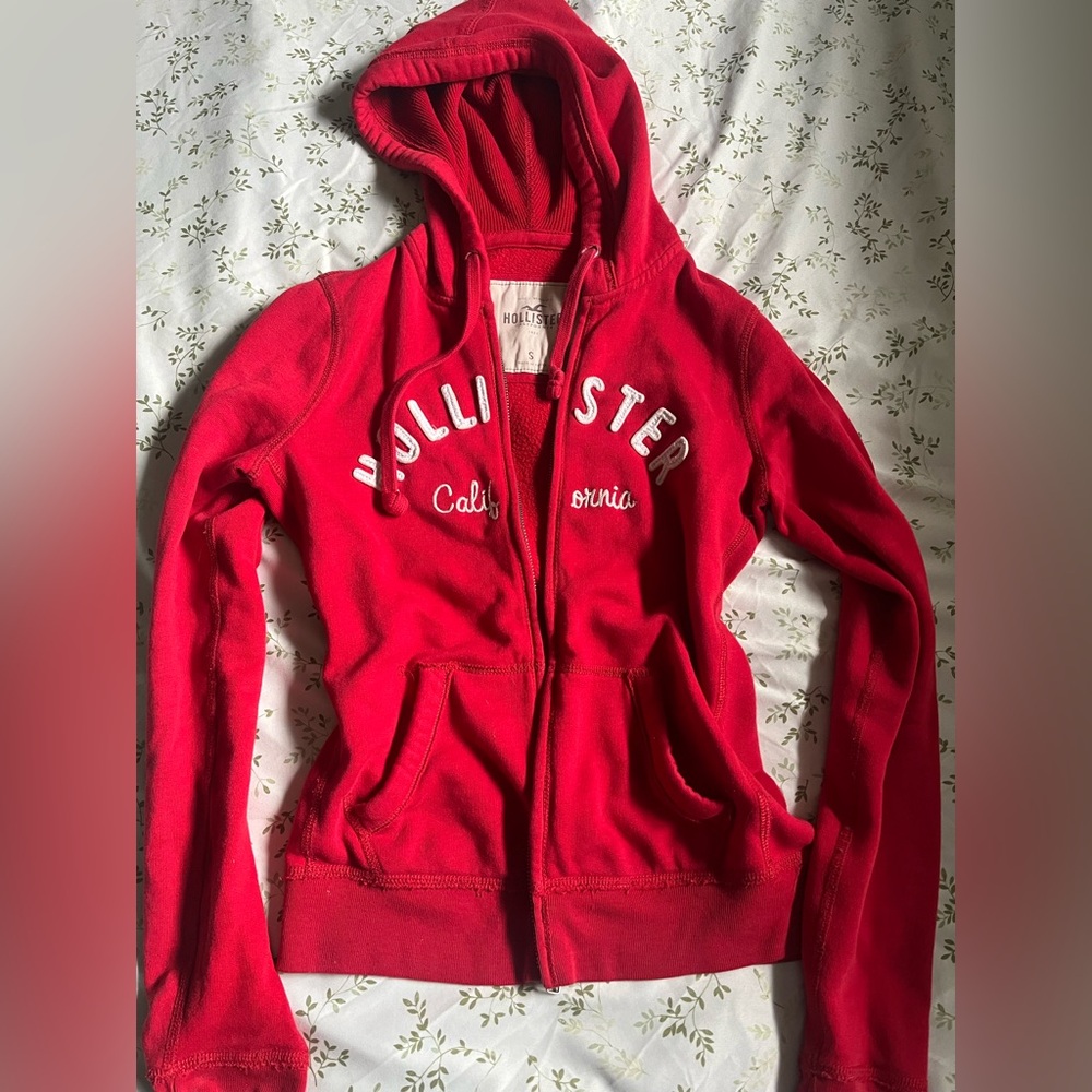 Hollister Women's Vibrant Red Zip-Up Hoodie